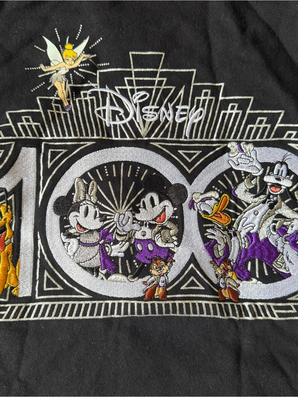 Disney Black Zip Hoodie with Purple Mickey Graphic and Starburst Sleeves